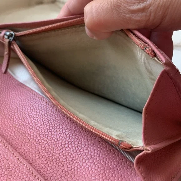 Authentic Chanel pink leather long wallet